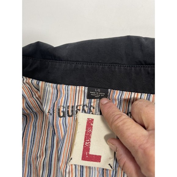 Guess Mens Full Zip Jacket Sz Large Black Zipper Pockets Lined Button Cuffs - Picture 7 of 9